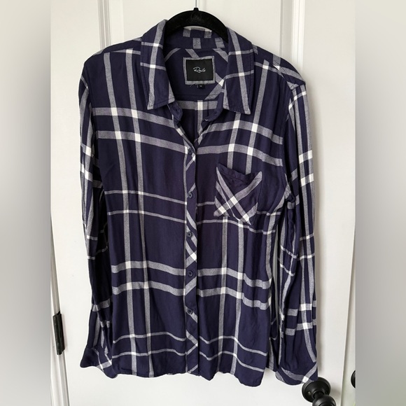 Rails Tops - Rails Navy and White Plaid Flannel Button Down Shirt